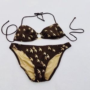 Victoria Secret Brown & Gold Bird Print Bikini XS